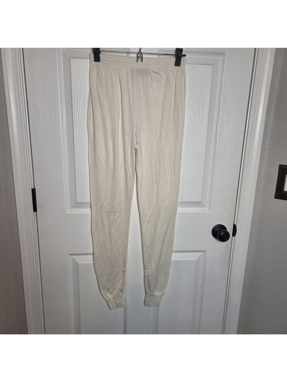 WinterSilks Pajama Pants Womens Small White Silk Lace Cuff Sleepwear Lounge Base